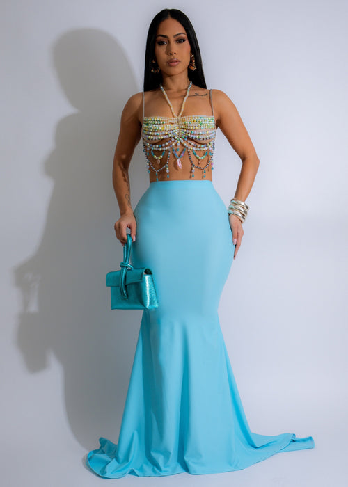 Diva Exclusive Mermaid Skirt Blue with sequin detailing and fishtail hem