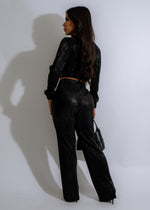 Black metallic pant set with a glossy finish and a comfortable fit