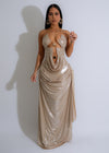 Glamorous Gilded Tide Ruched Metallic Maxi Dress in Stunning Gold