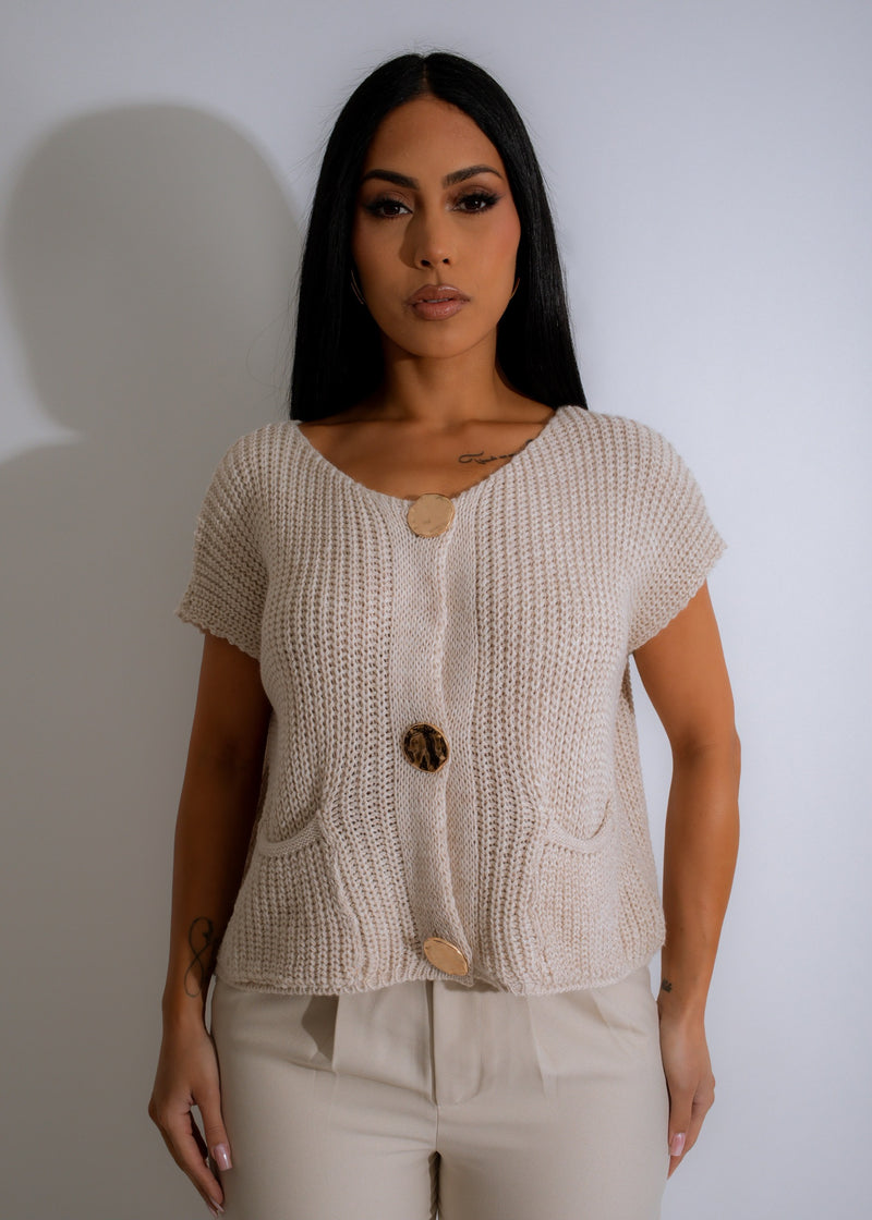 Golden Hour Knit Long Top Nude - a cozy and stylish knit top in a warm nude shade