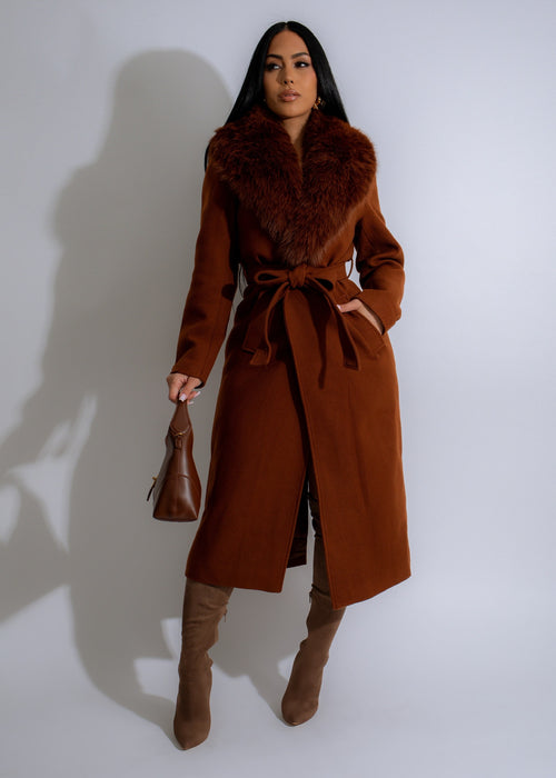 Regal Luxe Coat Brown in luxurious dark chocolate brown with silk lining