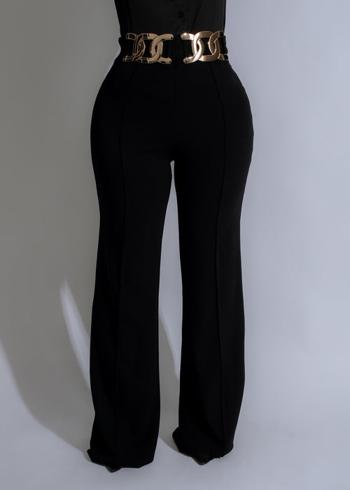 Luxe Link Pants Black - Front view of elegant and comfortable black pants for women