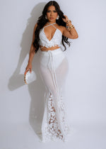 Enigma Ensemble Lace Skirt Set White with Floral Pattern and Matching Crop Top