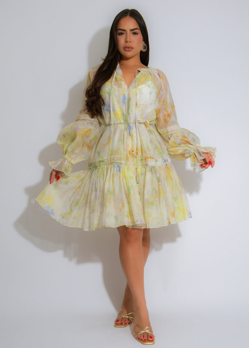 Ethereal Breeze Floral Mini Dress Green