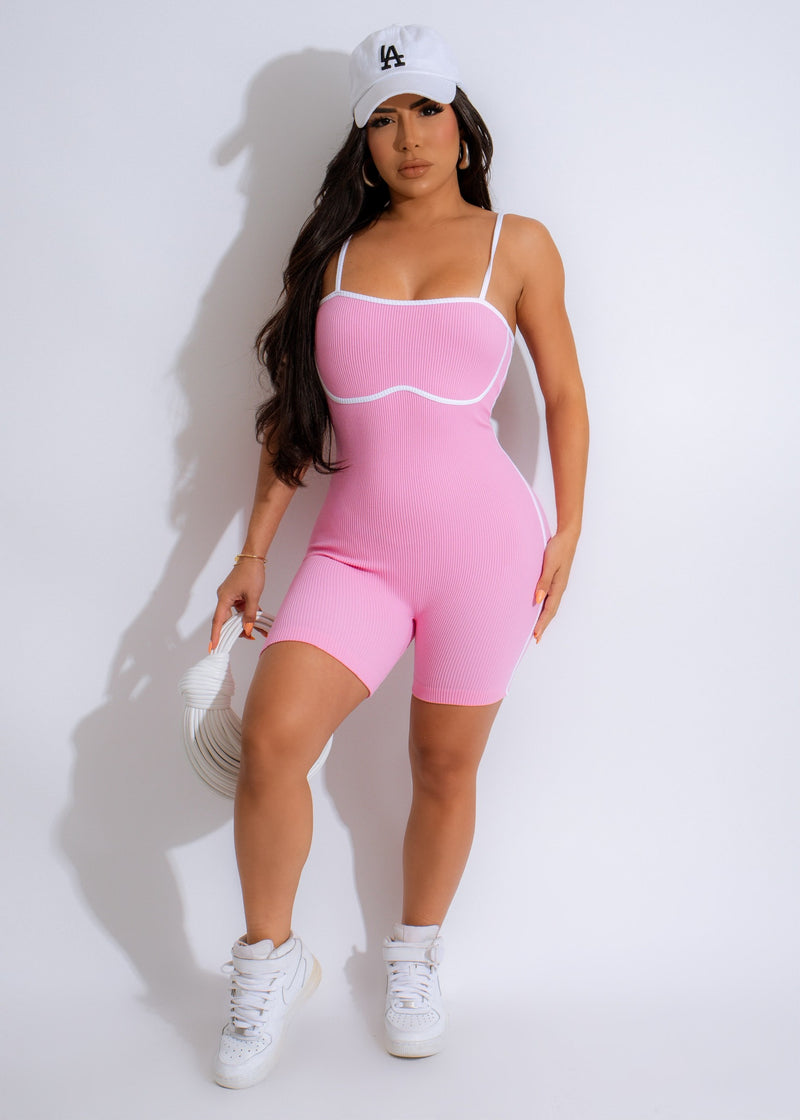 Urban Chic Romper Pink, a stylish and comfortable one-piece outfit for women in a trendy pink color, perfect for a casual day out or a fun night out with friends