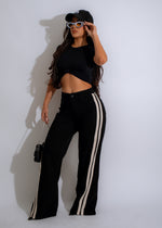 Side view of That Girl Stripes Pants Black with pockets