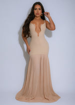 Divine Allure Knit Pearls Maxi Dress Nude