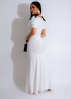  Side view of Music to My Ears Maxi Dress White, featuring adjustable spaghetti straps and a flattering empire waist silhouette