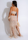 Two-piece crochet skirt set in nude color with beautiful bohemian details