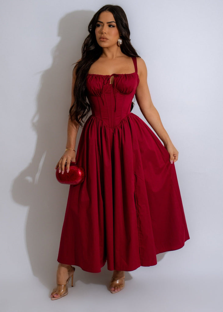 Beautiful and stylish red midi dress with a flattering silhouette