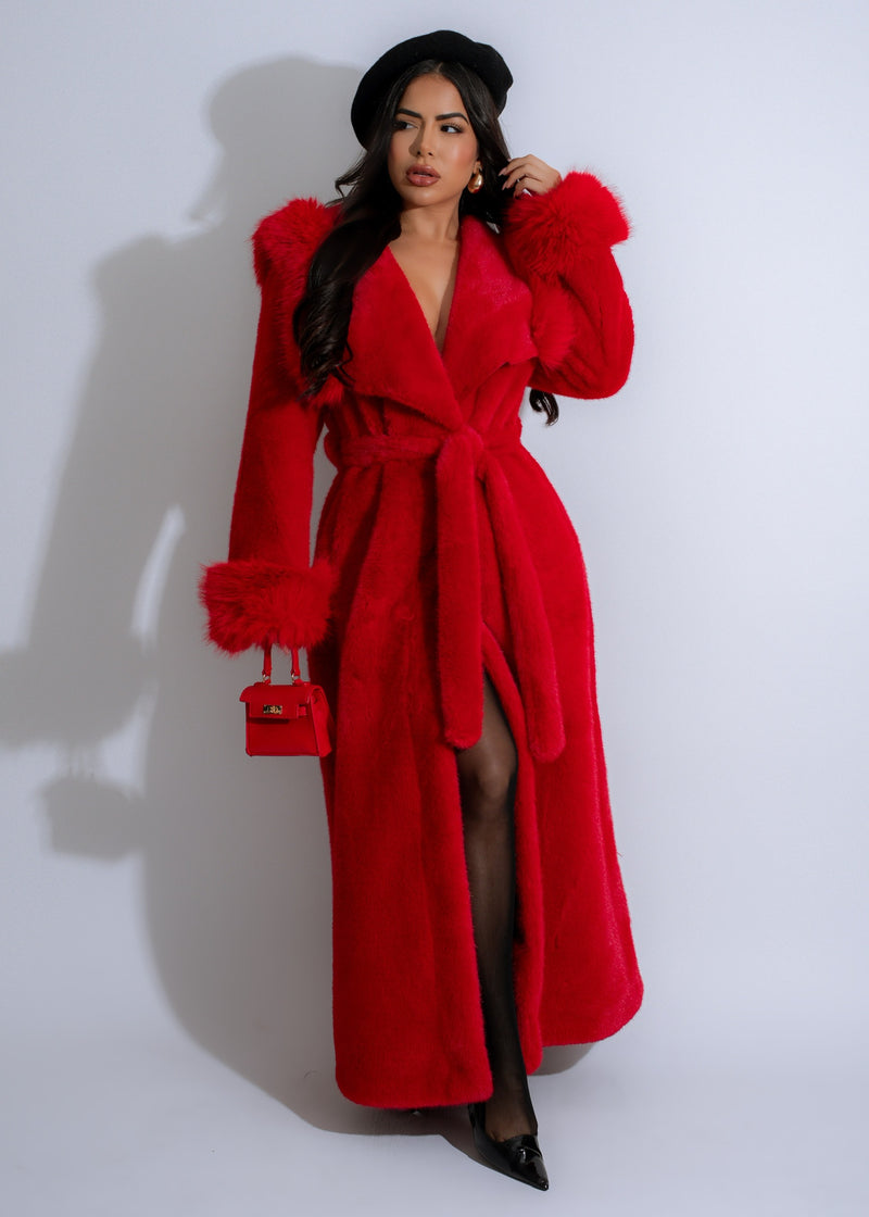 Stunning red Velvet Ember Coat with elegant design and luxurious feel