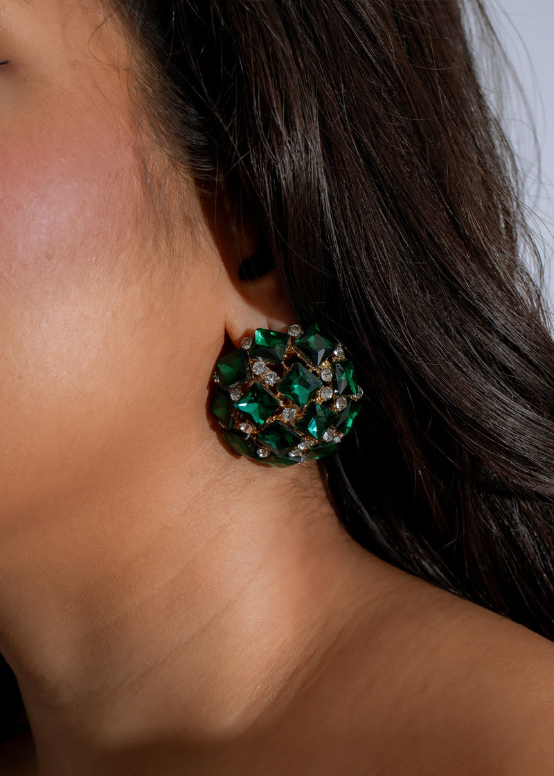 Beautiful Luxe Radiance Earrings in stunning emerald green color, perfect for adding a touch of elegance to any outfit