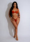 Stylish Ember Waves Mesh Ruched Bikini Set in vibrant orange color