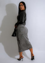 Stonewashed Stunner Skirt Dark Denim - A versatile, stylish denim skirt perfect for any occasion