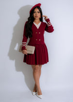 Academic Allure Stripes Ribbed Skirt Set Red with matching crop top and high-waisted skirt