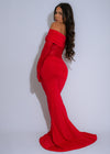 Scarlet Drape Mesh Ruched Maxi Dress Red