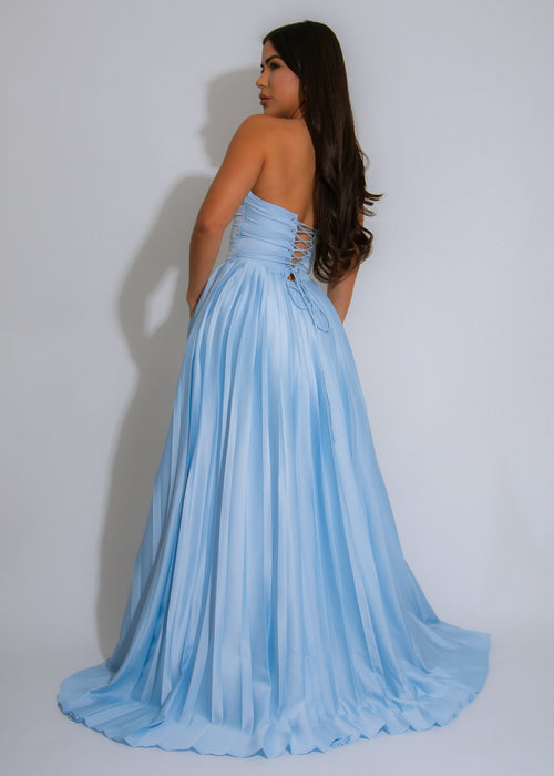 The Royale Elegance Satin Maxi Dress Blue