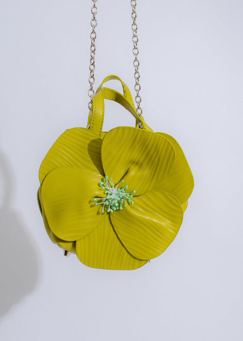 Petal Perfection Handbag Green with floral design and gold hardware