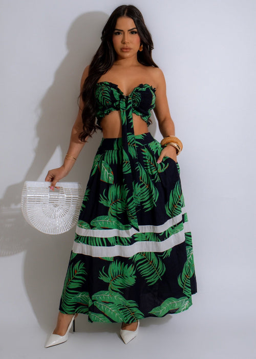 Stylish and comfortable green skirt set with matching top for women