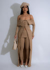 Two-piece nude ribbed pant set with a sleek and stylish design