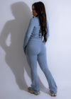  Soft and cozy lounge pants and matching top in a calming blue color, perfect for lounging or casual outings