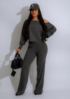 Cute & Comfy Sweater Pant Set Grey - Front View with Pocket Detail and Ribbed Hem