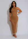 Santorini Sands Crochet Midi Dress Brown