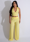 Stylish and trendy yellow pant set with matching top and bottoms