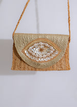  Gorgeous summer handbag in gold with intricate floral design and convenient chain strap