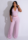 Light pink pant set with a matching top, perfect for casual wear or lounging at home