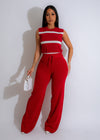 Stylish red travel knit pant set with comfortable and versatile design