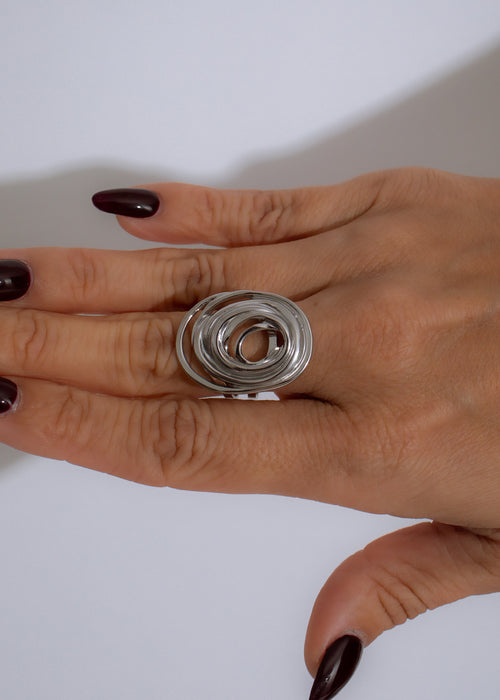 Elegant Orbit Twist Ring in Silver - Handcrafted Stylish Jewelry Piece