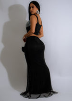 Black ruched skirt set with rhinestone detailing and celestial glimmer