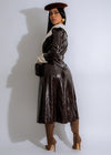 Stylish and elegant Midnight Glacier Faux Leather Coat Brown, side view