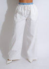  Real Girl Stripes Pant White shown on a model, showcasing the relaxed fit and flattering silhouette