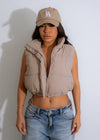 Brown Cloud Puff Vest Jacket, a stylish and cozy outerwear option