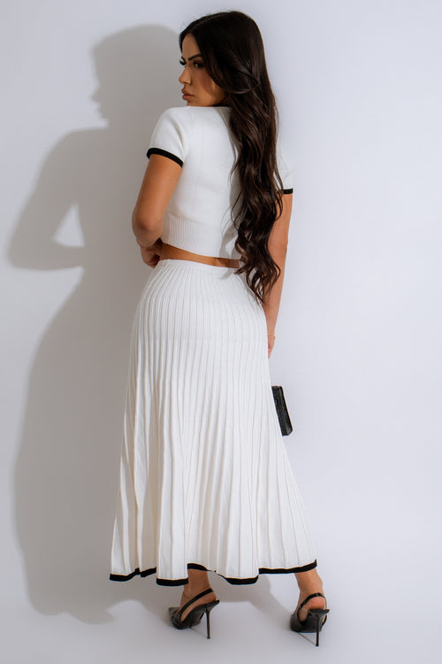  The Most Wanted Skirt Set White - Side View, showcasing the flattering fit and elegant design