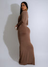  Elegant long dress in warm brown color with a stunning sunset design