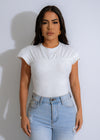 Textured Cascade Tee Crop Top White with knitted pattern and short sleeves