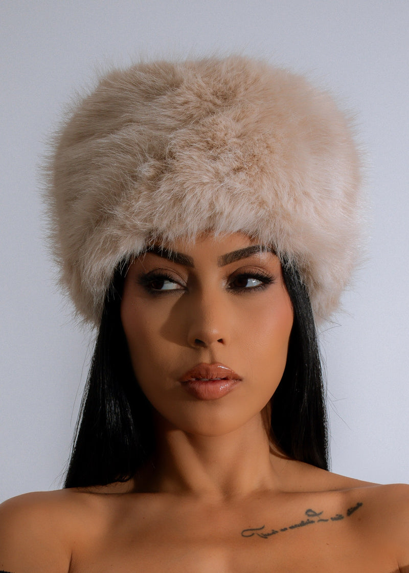 Beautiful Luxe Winter Whisper Faux Fur Hat in Nude color