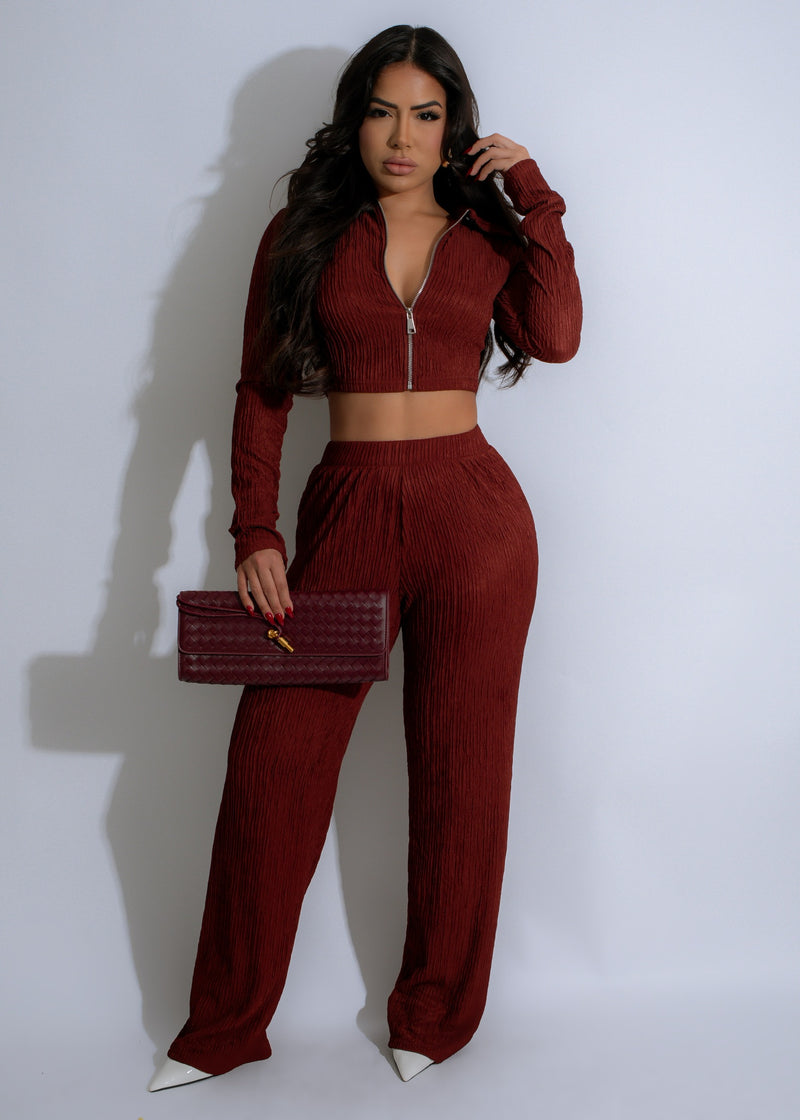 Textured red pant set with a tranquil design perfect for lounging or sleeping