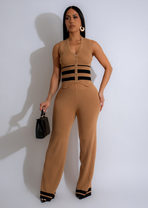 Striped Serenity Knit Pant Set Brown with comfortable and stylish design