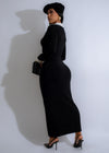  Full-length image of Parisian Charm Knit Maxi Dress Black, showcasing its elegant and timeless design with a flowing skirt