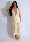 Solstice Elegance Ruched Maxi Dress Yellow, front view, flowing fabric