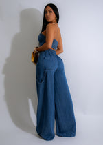  Gorgeous Bohemian Breeze Pant Set featuring a flowy top and wide-leg denim pants, offering a trendy and relaxed style for any occasion