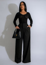 Serene Flow Ribbed Linen Pant Set Black