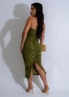  Gorgeous Stellar Allure Sparkles Ruched Midi Dress in green, a stylish and elegant option for formal gatherings