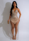 Dripping In Diamonds Rhinestones Mini Dress Nude, featuring sparkling rhinestones and a figure-hugging silhouette, perfect for a glamorous night out