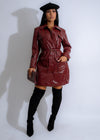 Stylish and bold Viper Trench Croc Faux Leather Coat in vibrant red color