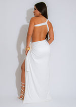 Nova Cascade Ruched Maxi Dress White